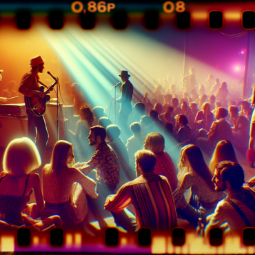 1966; using the andy warhol signature style of boarders on the left and right side of the picture, use a retro synth wave colour scheme, create an image depicting the music scene and culture in 1966