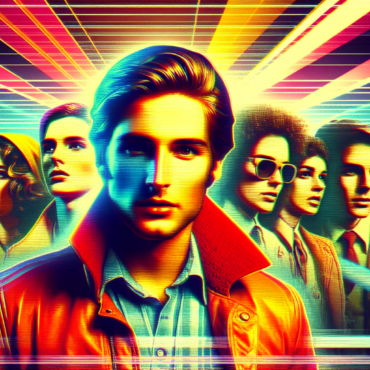 1971; using the andy warhol signature style of boarders on the left and right side of the picture, use a retro synth wave colour scheme, create an image depicting pop culture trends of 1971