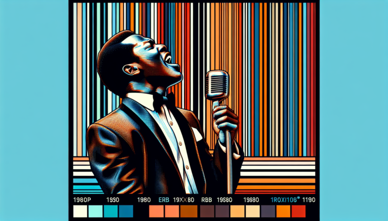 1960; using the andy warhol signature style of boarders on the left and right side of the picture, use a retro synth wave colour scheme, create an image depicting Otis Redding