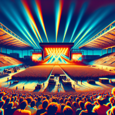 use a retro synth wave colour scheme, create an image depicting the Live Aid concert in july 1985 wembly