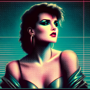 1986; using the andy warhol signature style of boarders on the left and right side of the picture, use a retro synth wave colour scheme, create an image depicting Madonna and her \