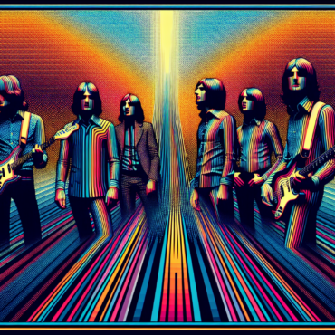 1968; using the andy warhol signature style of boarders on the left and right side of the picture, use a retro synth wave colour scheme, create a depiction of The Rolling Stones